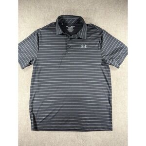 Under Armour Playoff Polo Shirt Mens Large Black‎ Striped Short Sleeve Golf